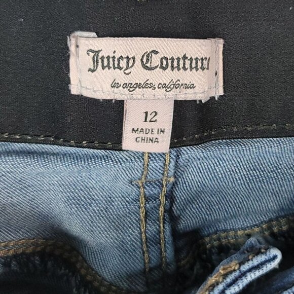 Juicy Couture Ankle Jeans Blue Size 12 Zip Button Rolled Cuff Tapered Cropped - Picture 7 of 8